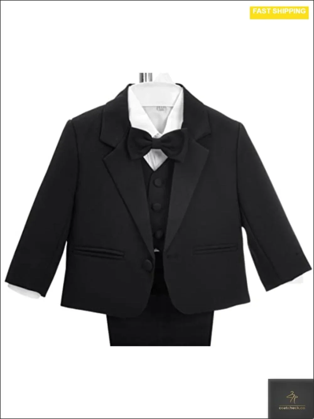 Boys 5-Piece Tuxedo Suit Set, Formal Blazer, Vest, Shirt & Bow Tie, Toddler